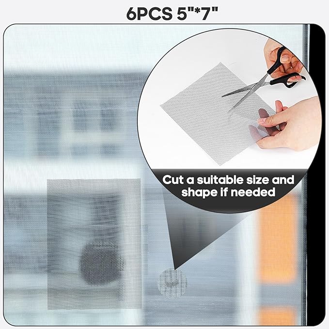 Secopad 5" x 7" Grey/Black Screen Repair Kit, 6 PCS Window Screen Patch Repair Tape for Mesh Window Door, Strong Adhesive Fiberglass Mesh Patch Tape