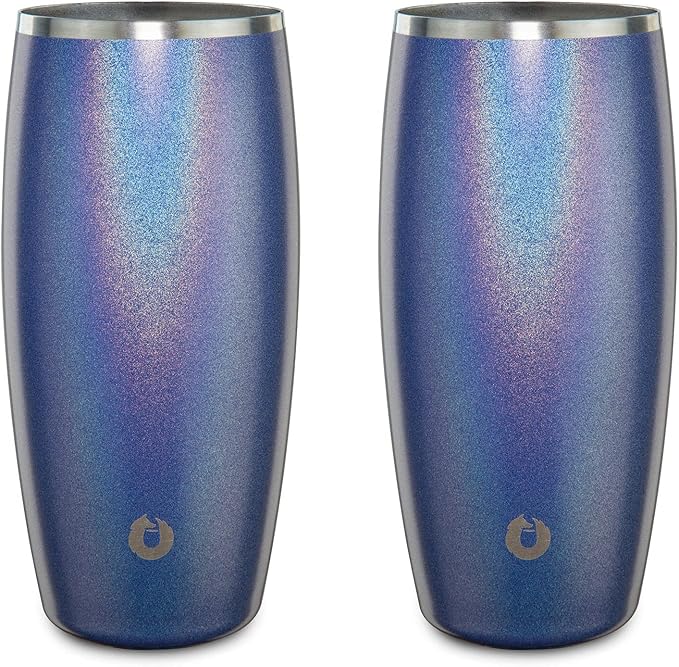 SNOWFOX Insulated Beer Glasses, Premium Vacuum Insulated Stainless Steel for Cold Drinks, Guiness Glasses, Set of 2, Lightweight Pint Glasses, Gift for Men, Home Bar Accessories, 18oz, Shimmer Blue