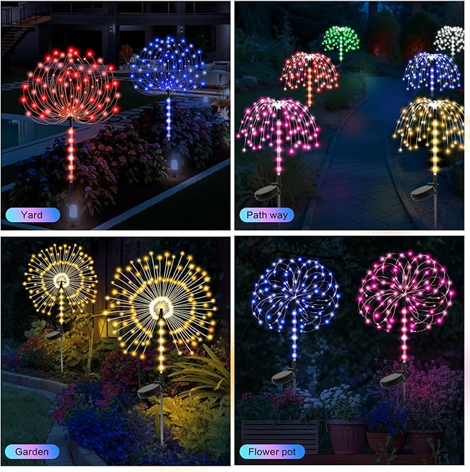 Garden Decor Outdoor Lights 500LED 4Pack, Solar Garden Lights for Outside Christmas Fairy Firework Decorative,Solar Powered for Yard Pathway Flowerbed Planter Balcony Patio Decor