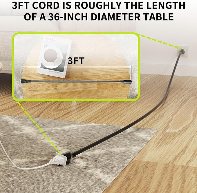 16/3 3FT 13A 125V 1625W, Black Indoor Extension Cord, Short Extension Cord for Laptops, Coffee Makers, Office Home Appliances, 3 Prong Small Resistant Cable Flexible, ETL Listed