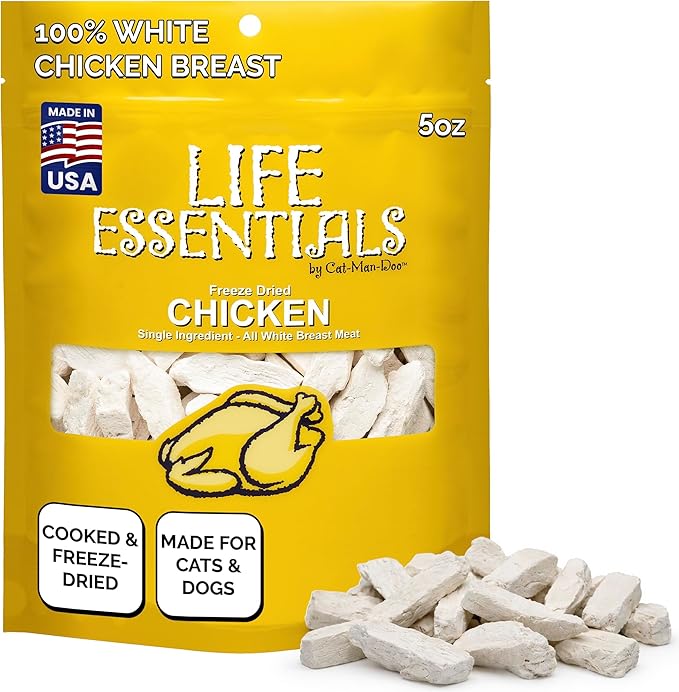 Life Essentials by Cat-Man-Doo Freeze Dried Chicken Dog & Cat Treats, Healthy Single Ingredient Training Treats for Dogs, Puppies & Cats, Made with Real Chicken – 5 oz
