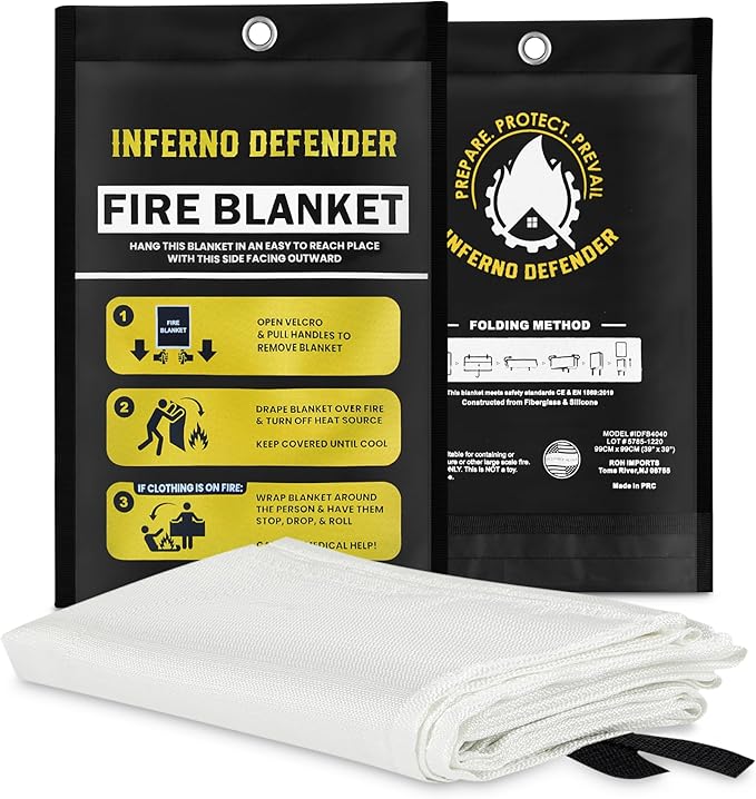 Emergency Fire Blanket For Home And Kitchen, Safe Touch Silicone Coated, 1 Pack Fiberglass Fire Blanket for Home, Fire Suppression for Kitchen, Fire Extinguisher For Kitchen BBQ Camping 39” x 39”