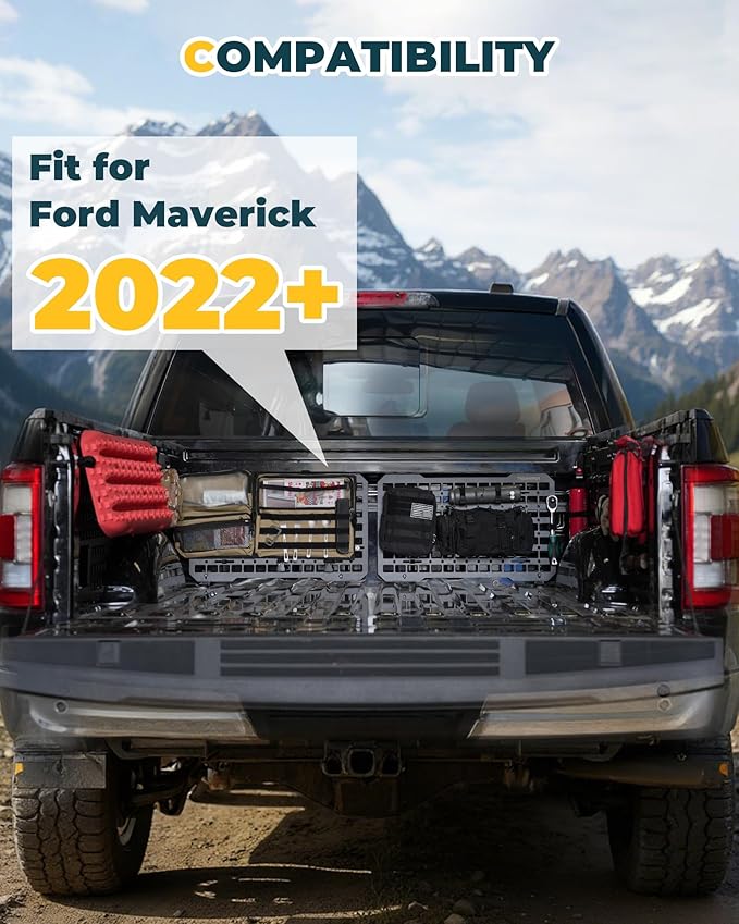 Trumgeta Aluminum Front Bed MOLLE Panel Fit for 2022–2026 Ford Maverick, No-Drill Installation, Heavy-Duty Truck Bed Organizer Storage Rack System for Tools and Outdoor Gear