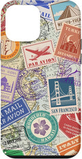 World Map Travel Passport Stamps Postage Stamp Case for iPhone 12 mini