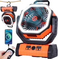 20000mAh Emergency Battery Powered Fan & LED Light, Battery Operated Rechargeable Fan for Power Outage, Car Defrosting, Indoor Use with 360° Oscillating & Hook, 8H Timer, Portable Camping Fan