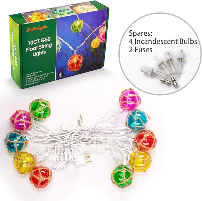Brillarlights Nautical Fishing Float String Lights, Beach Themed Buoy Lights Set of 10 Multicolor String Lights for Indoor Home Decor and Outdoor Patio Decorations