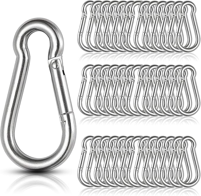 60Pcs Stainless Steel Carabiner Clip Spring-Snap Hook 1/4 in, M6 x 2 3/8 Inch Small Heavy Duty Carabiner Clips for Hammock, Punching Bag, Swing, Gym