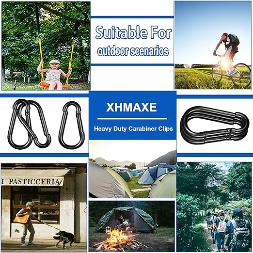 20PCS M5 Heavy Duty Carabiner Clip, 2Inch Snap Hook Quick Link Small Carabiner Clips,Spring Link Buckle for Fishing Camping Hammock Dog Leashes-220LBS Holding Capacity (Black)