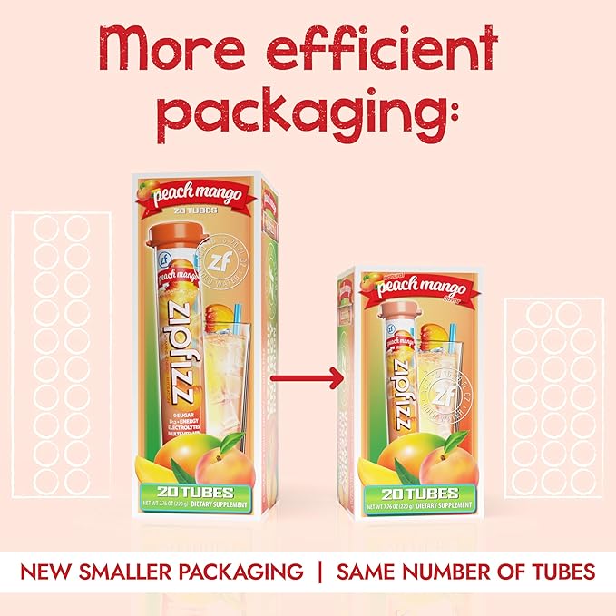 Zipfizz Daily Energy Drink Powder, Peach Mango, 20 Pack | 3-in-1 Sustained Energy, Rapid Hydration, and Essential Vitamins | Sugar-Free | Electrolyte Powder | Contains Vitamin B-12 & Antioxidants