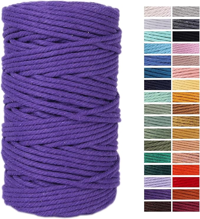 Dark Purple Macrame Cord 4mm x 109Yards,Colored Cotton Rope Craft Cord Colorful Cotton Cord Twine for Wall Hanging Plant Hangers Crafts Knitting Decorative Projects