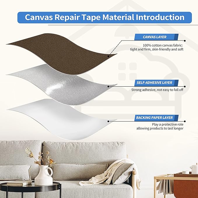 KING MOUNTAIN Canvas Repair Patch 16×60 Inch Self-Adhesive Waterproof Fabric Patch for Sofas, Tents, Furniture,Tote Bags, Car Seats (Dark Brown)
