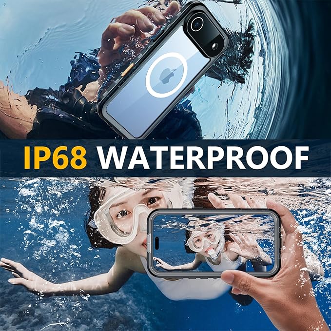 Red2Fire for iPhone Air Case Waterproof, [Built-in Screen Protector & Camera Protector][Compatible with MagSafe][Full Body Shockproof][IP68 Waterproof][Dustproof] Phone Case 6.5" Black/Clear