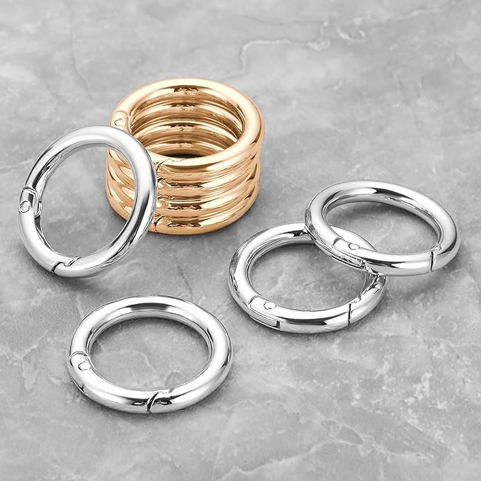 Gkeygo 1 Inch Keychain Rings, 8 Pack Round Carabiner Clip for Keys, Buckle, Bags, Purses - Key Chain Hooks Replacement Keychains Lanyard DIY Crafts - Gold, Silver