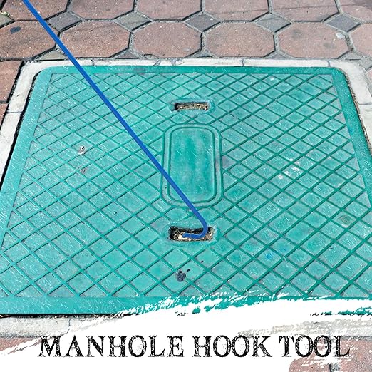 Barydat 1 Pcs Heavy Duty Manhole Cover Hook 30 Inch Handy Hook Lifting Tool, End Made with 3/8" Steel, Septic Tank Locator Tool with Handle Attic Pull Down for Moving Lifting and Pulling (Blue)