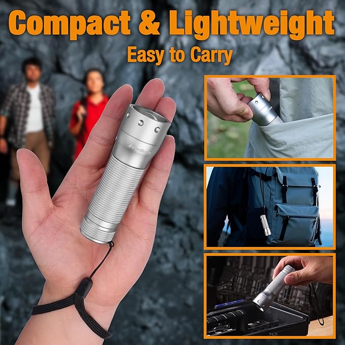 EverBrite Mini Flashlight, Zoomable LED Flash Light, 3 Modes, 3AAA Batteries Included, Handheld Small Flashlight for Camping, Emergency, Home, Grey