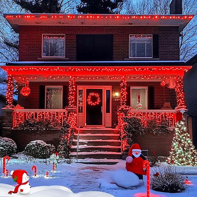 JMEXSUSS 2 Pack Solar String Lights Outdoor Waterproof, Total 400 LED 151FT Solar Christmas Lights Outdoor, 8 Modes Christmas Light for Outside Patio Yard Tree Decorations, Red