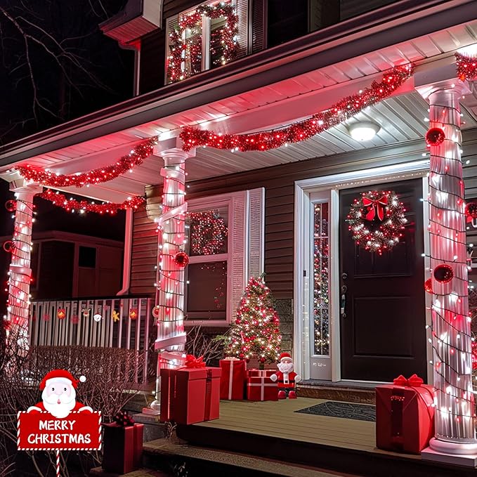 JMEXSUSS 2 Pack Solar String Lights Outdoor Waterproof, Total 66 FT 200 LED Solar Christmas Lights Outdoor, Twinkle Light for Christmas Tree Outside Garden Yard Xmas Decor, Red and White