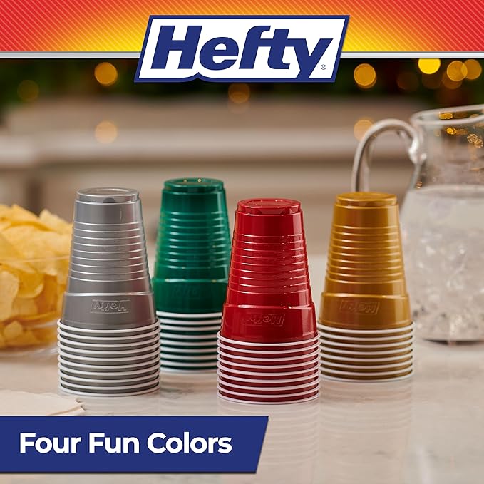 Hefty Party On Disposable Plastic Party Cups, 80 Count, 16 Oz Cups in Assorted Colors for Gatherings, Parties, and More, Textured Sides for Easy Gripping, Strong and Durable