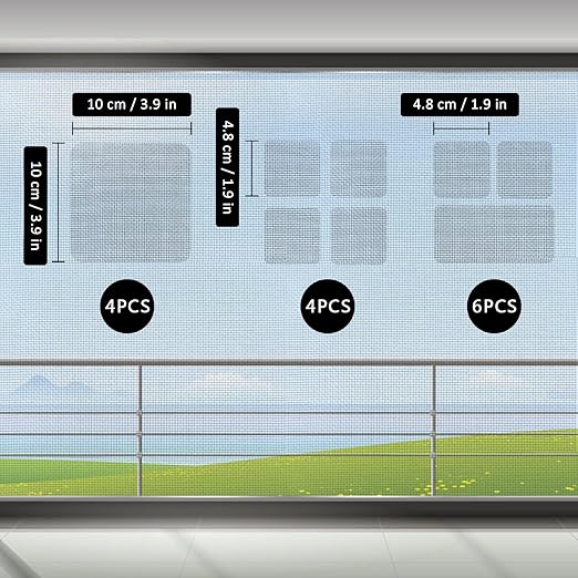 Secopad 14 Sheets Window Screen Patches Repair Kit, Grey/Black 3 Sizes Window Screen Repair Kit for Mesh Screen Door, Strong Adhesive Fiberglass Quick Screen Repair Tape