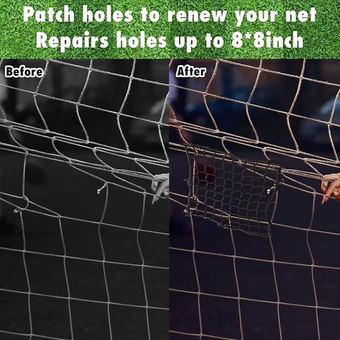 6 Pcs Universal Net Repair Kits with 100 Pcs Zip Ties Golf Goal Nylon Netting Hole Replacement Patch for Baseball Batting Cages Hockey Football