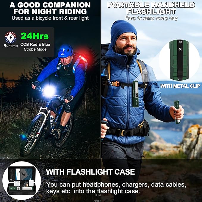 Banral Rechargeable Flashlights High Lumens - Super Bright Small Pocket Magnetic Flashlight, 8 Modes LED Tactical Flash Light, Dual Button Powerful Flashlight for Camping (2, Hunter Green)
