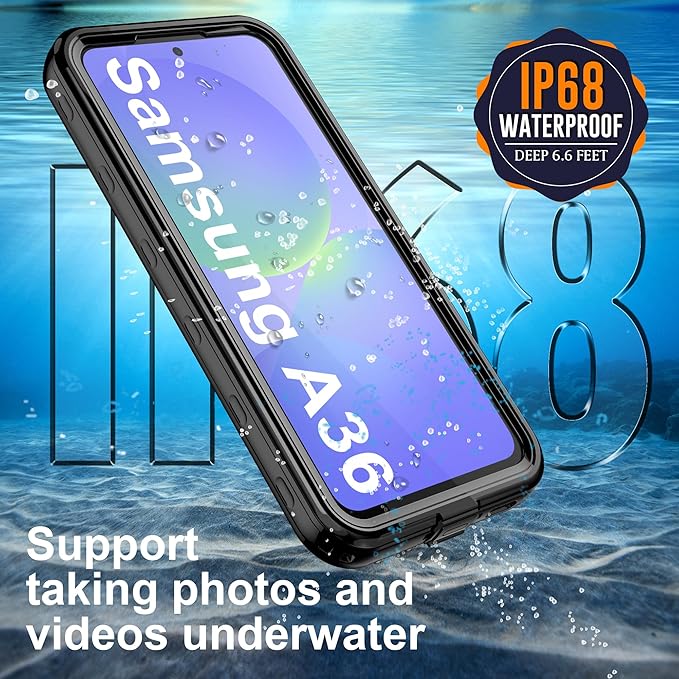 for Samsung Galaxy A37 A36 5G Phone Case with Built-in Screen Protector, Waterproof Case Rugged Full Body Underwater Dustproof Shockproof Drop Proof Protective Cover for Samsung A37 A36 5G, Black