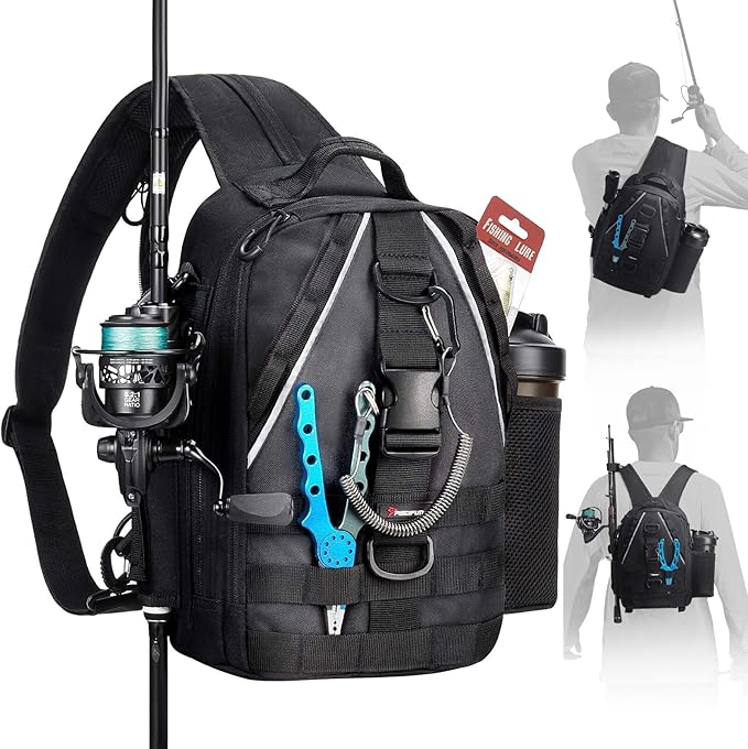 Piscifun Fishing Backpack with Rod Holder, Lightweight Sling Bag Storge Gear and Equipment