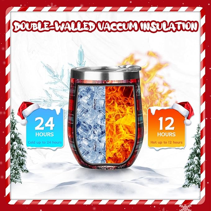 Christmas Wine Tumbler 12 oz Christmas Stainless Steel Wine Glass with Lid and Straw Stemless Double Wall Insulated Wine Cups Keeping Cold & Hot for Holiday Xmas Wedding Party Gifts (trucks)
