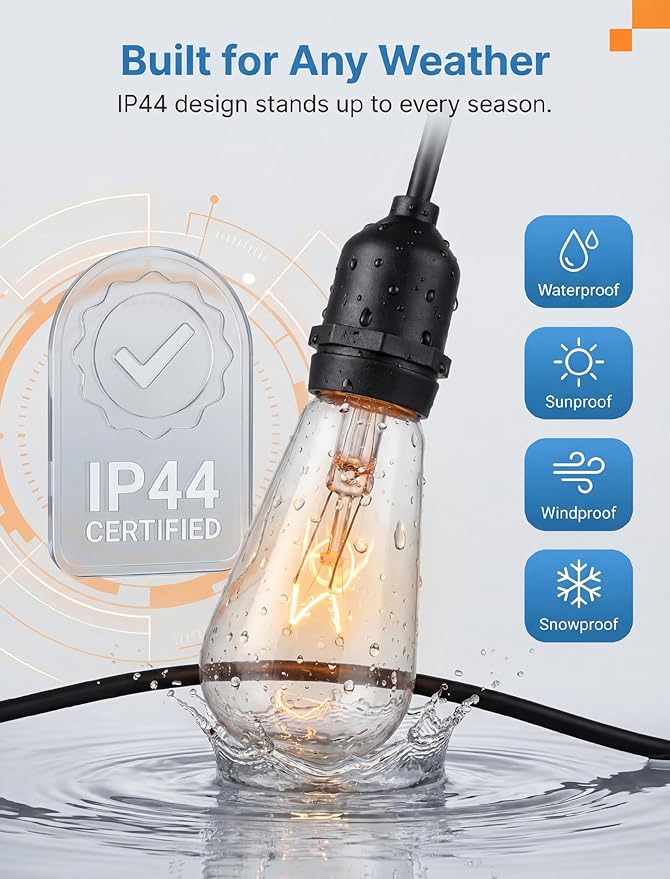 10 Pack ST40 Replacement Bulbs for Outdoor String Lights, 7W E17 Intermediate Base Clear Incandescent Edison Bulbs for Indoor Outdoor Patio Backyard Decor, Warm White