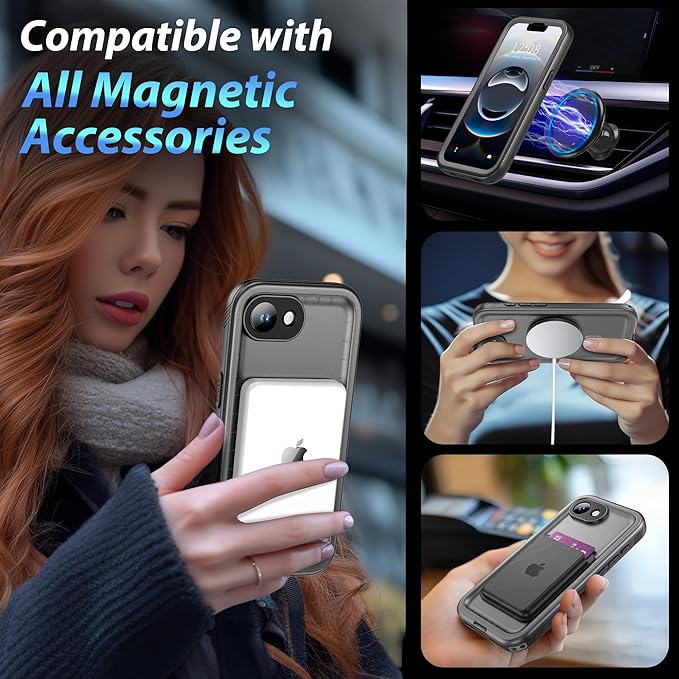 SPORTLINK for iPhone 16e/17e Case, IP68 Waterproof Military Protective Full Body Heavy Duty Shockproof 360 Sealed Dustproof with Camera Screen Protector Cover for i Phone 16 e 6.1" Mag/Black