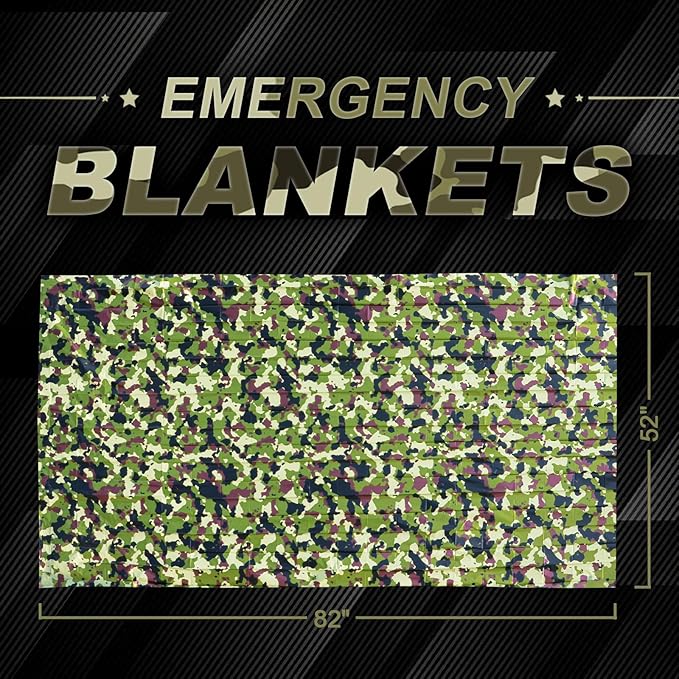 5-Pack Mylar Survival Blanket - 90% Heat Retention, Waterproof, Emergency Blankets for Cold Weather Protection, Durable Space Blankets for Survival Kits, Hiking, Camping, Fishing, Camouflage