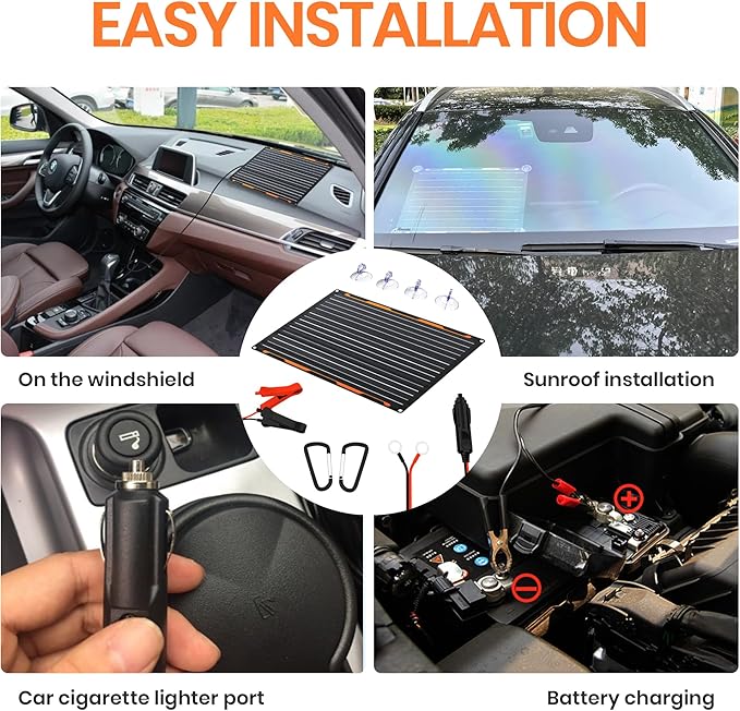 FlexSolar 20W 12V Solar Panel Battery Charger Maintainer Kits Trickle Charger with Built-in Charge Controller, Cigarette Lighter, Alligator Clips, O-Rings OBDII Connector for Car, Truck,Tractor, Boat