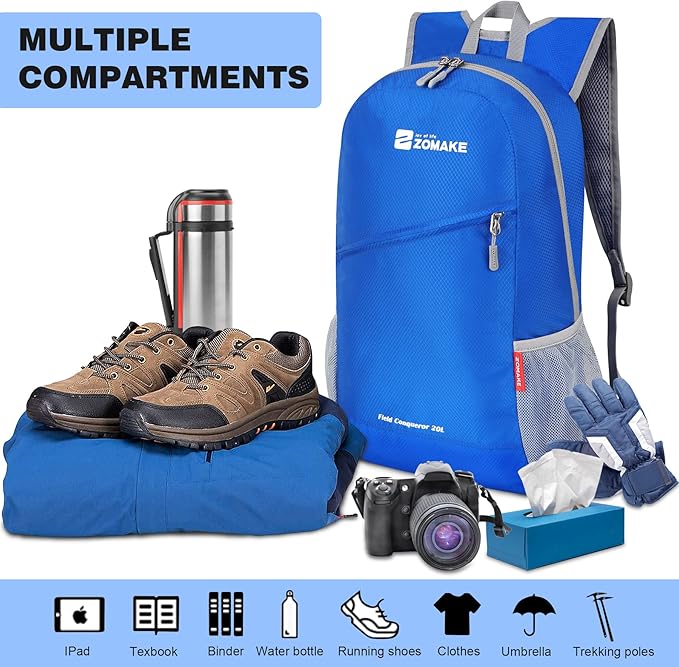 ZOMAKE Lightweight Packable Backpack,Foldable Backpacks Small Daypack for Hiking Water Resistant Day Bag for Travel(Dark Blue)