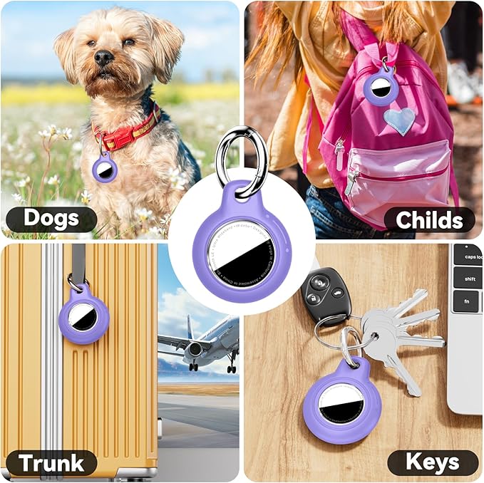 for Apple AirTag 2nd & 1st Gen, Waterproof Case for AirTag Holder Keychain,GPS Tracker Cover for Dog,Car Key,Luggage-I5-White+Purple