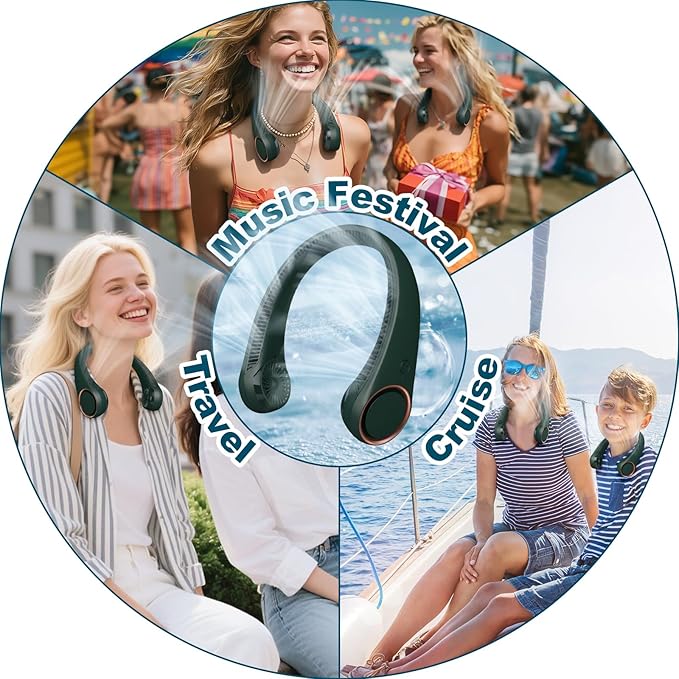 CIVPOWER Neck Fan: Portable Personal Neck Cooling Rechargeable Bladeless Fan - Hands Free 3 Speed 4000 mAh Battery USB Operated Wearable Headphone Design - Gift for Men Women Outdoor (Dark Green)