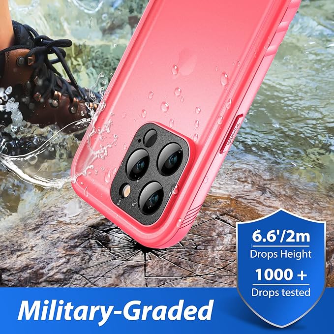 SPORTLINK Design for iPhone 14 Pro Max Waterproof Case - Shockproof Dustproof Phone Case with Screen Protector for iPhone 14 Pro Max, Full Body Protective Case 6.7'' Pink
