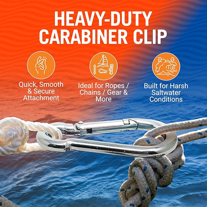 Stainless Steel Carabiner Clip, 4 Pack, 316 Marine Grade, Heavy Duty Spring Snap Hooks, Mini and Large Sizes, 2" to 4" Options