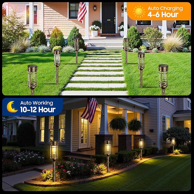 LETMY 4 Pack Brown Solar Pathway Lights Outdoor, Bright Solar Lights Outdoor Waterproof IP65, Solar Garden Lights Outdoor for Yard Walkway Driveway Landscape Garden Decor (Bronze)