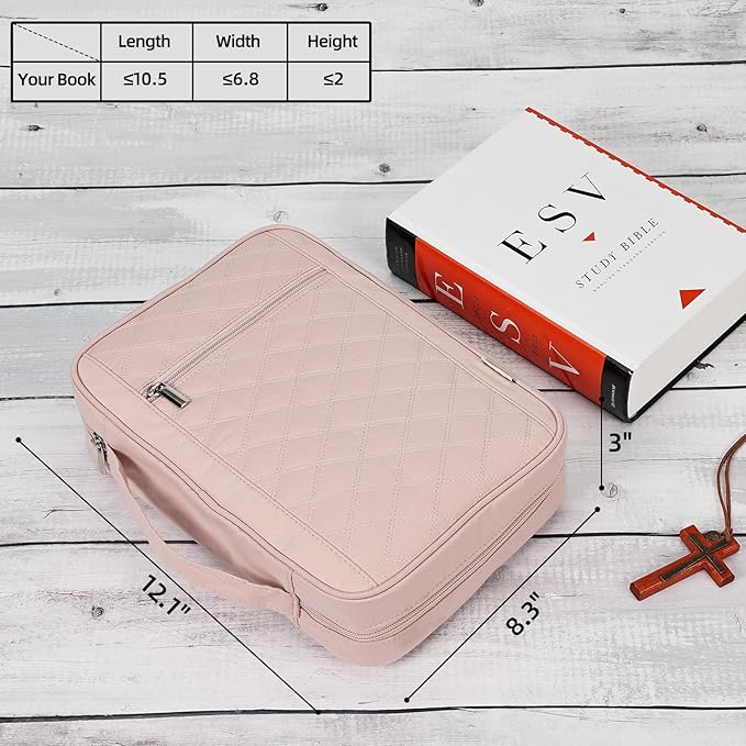 FINDCOZY Bible Cover Case for Women, Large Carrying Church Bag for Biblical Accessories with Handle, Pink