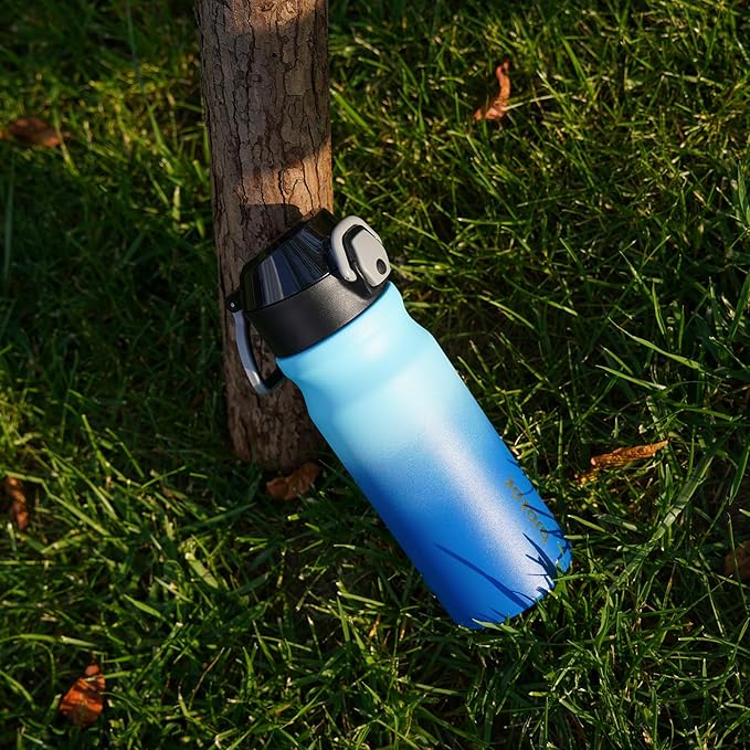 BJPKPK 18oz Insulated Water Bottle with Straw Stainless Steel Double Wall Water Bottles BPA Free Leak Proof Thermal Flask with Lockable Flip Lid and Soft Silicone Spout,Ocean Dream