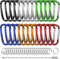 2.4" 24pcs Small Carabiner Clip Keychain, Aluminum D Ring Shape Clips with Keyring Keychain Hook