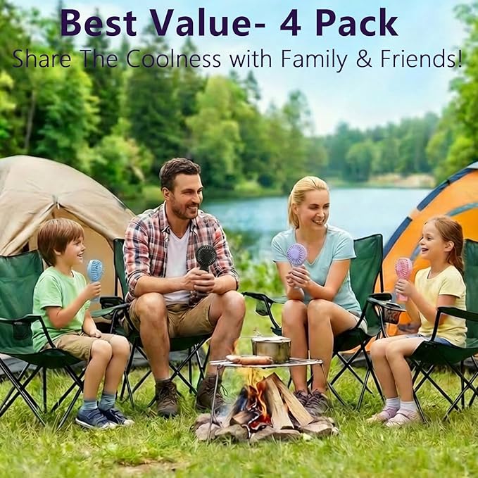 JODNO Mini Portable Handheld Fan 4-Pack, USB Rechargeable Battery Powered Small Personal Fan Desk Eyelash Fans with 3 Speeds Summer Gift for Women Men Makeup Office Outdoor Travel Camping