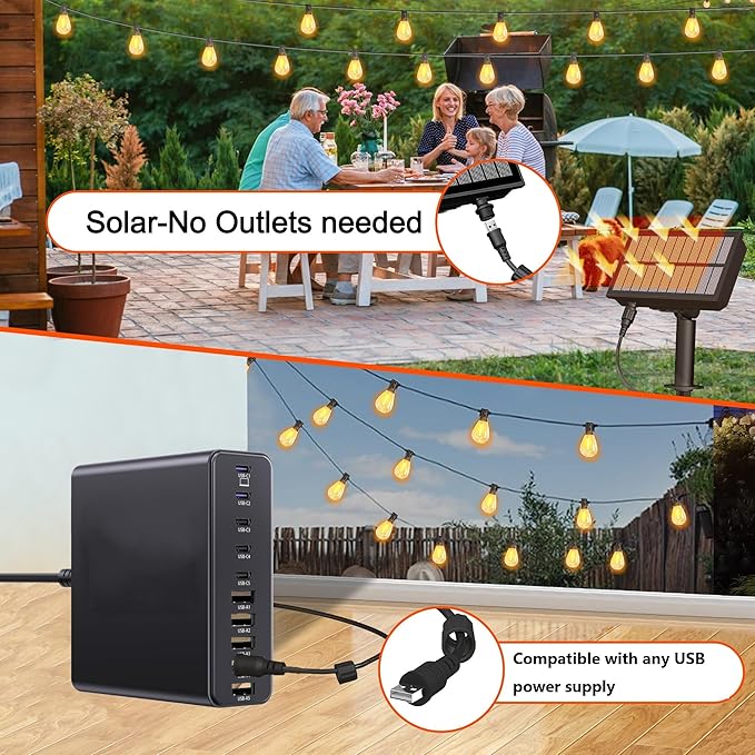 BLIATLUS 60FT Solar String Lights Outdoor Waterproof with Remote Control Solar Patio Lights 15+2 shatterproof LED Bulbs for Porch Garden Market Bistro Patio Backyard Fence