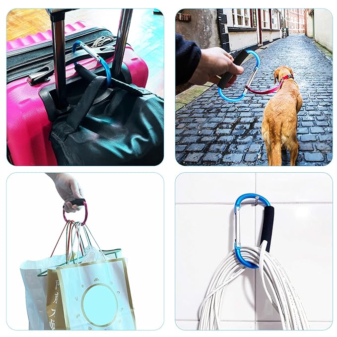 4 Pack Large Carabiner 5.5" D Style Click and Carry Bag Carrier Stroller Hooks(Light Blue and Rose red)