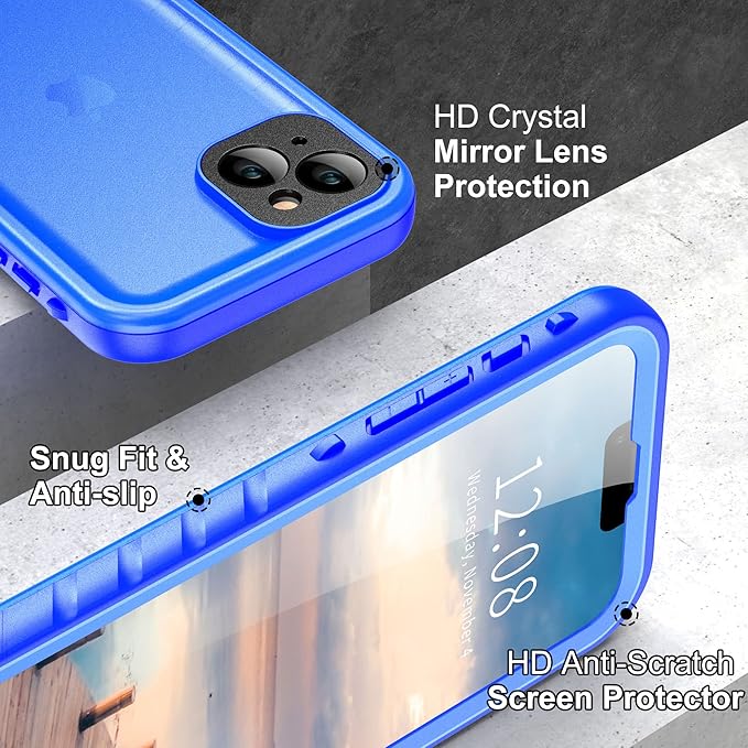 SPORTLINK Design for iPhone 14 Plus Waterproof Case - Shockproof Dustproof Phone Case with Screen Protector, Full Body Protective Case for iPhone 14 Plus, 6.7'' Blue