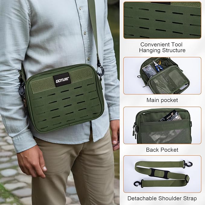 Goture Fishing Backpack, 900D Water-Resistant Tackle Backpack with Rod Holders, 58L Large Storage Gear Fishing Tackle Bag with Detachable Crossbody Bag,8 Lure Pockets,Bottle Holder for Camping Hiking