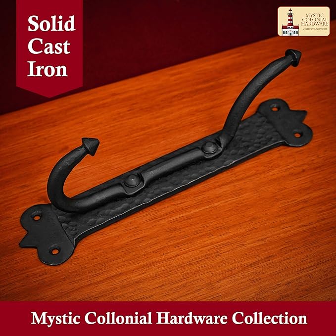 Mystic Colonial Solid Cast Iron Coat Hook – Large Vintage Victorian, Gothic, Steampunk, Baroque, Medieval Wall Hook for Hanging Coats, Robes, Hats & More, Heavy Duty Black