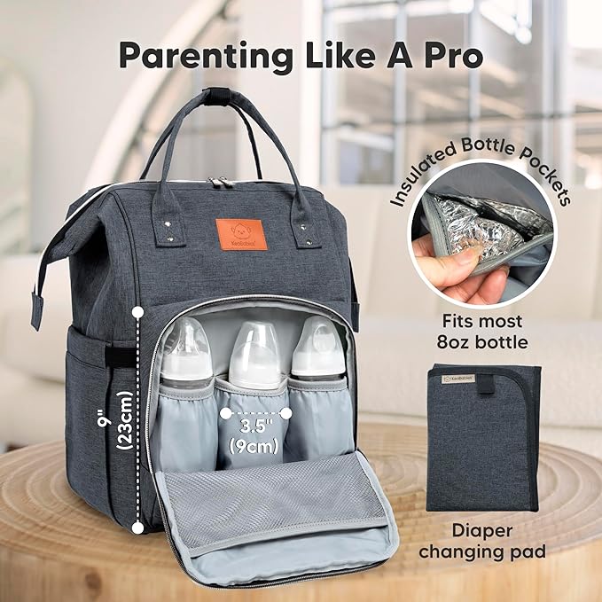 KeaBabies Baby Diaper Bag Backpack - Large Baby Bag for Boys, Girls, Waterproof Multi Function Travel Diaper Backpack with Changing Pad, Durable Travel Essentials for Moms and Dads (Mystic Gray)