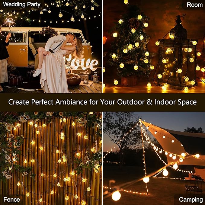 Jedavai Solar String Lights Outdoor 2 Pack 200 Led 80FT Warm White Crystal Globe Lights with 8 Lighting Modes, Waterproof Solar Powered Patio for Garden Yard Porch Wedding Party Decoration