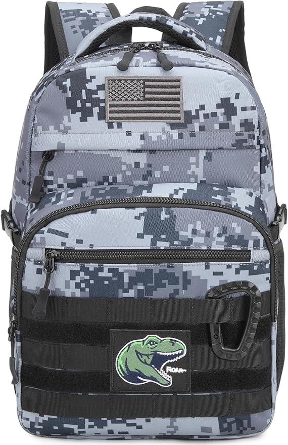 Kids Tactical Backpack Army Molle Bookbag Military Boys Backpack for School, Outdoor, Camping (Includes 2 Patches+1Carabiner), Black Digital CM